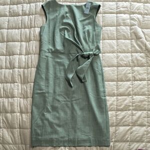 Ann Taylor Sage Green Midi Dress with Tie Waist
